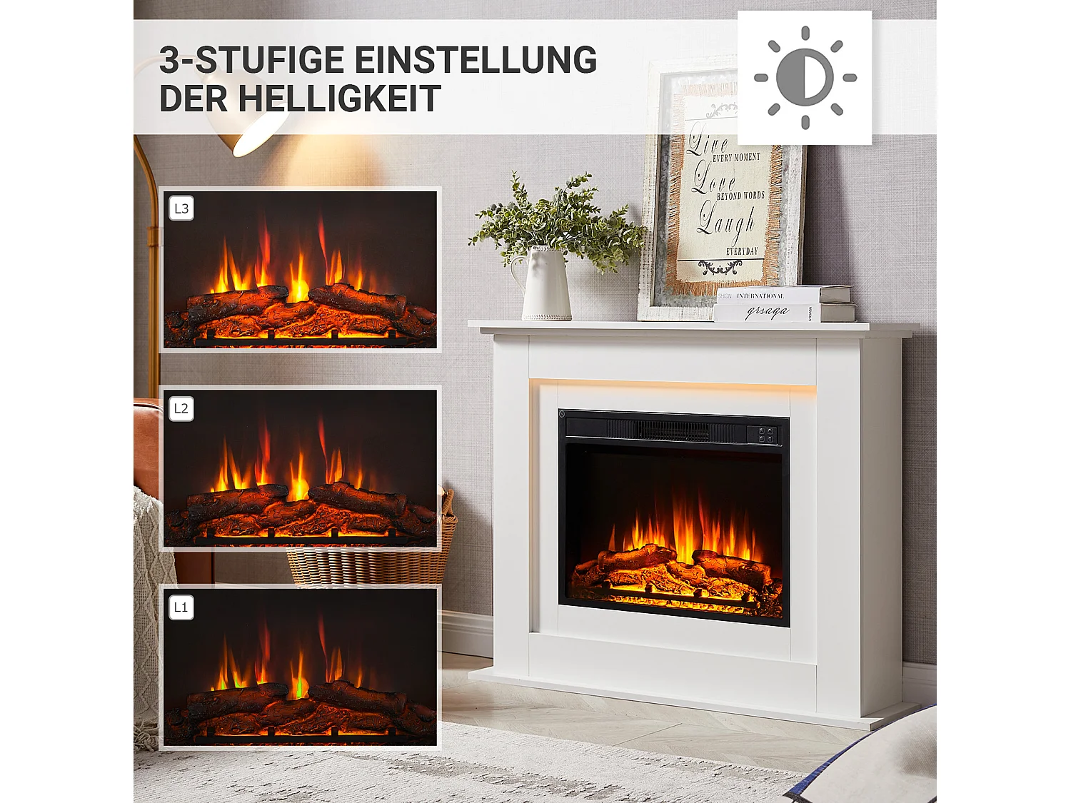 Cheminée électrique BALDERIA Finn - Cheminée sur pied - Blanc