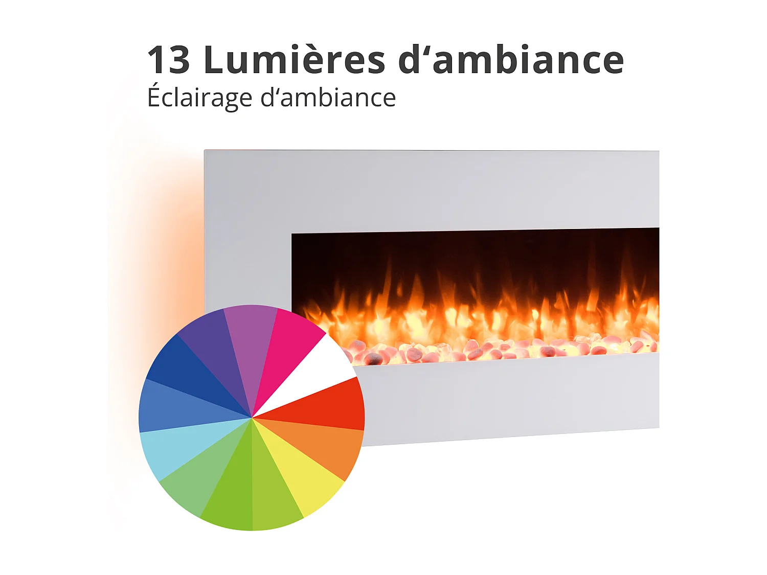 Cheminée électrique BALDERIA Yoash - Cheminée murale, chauffage 2000 W - Blanc