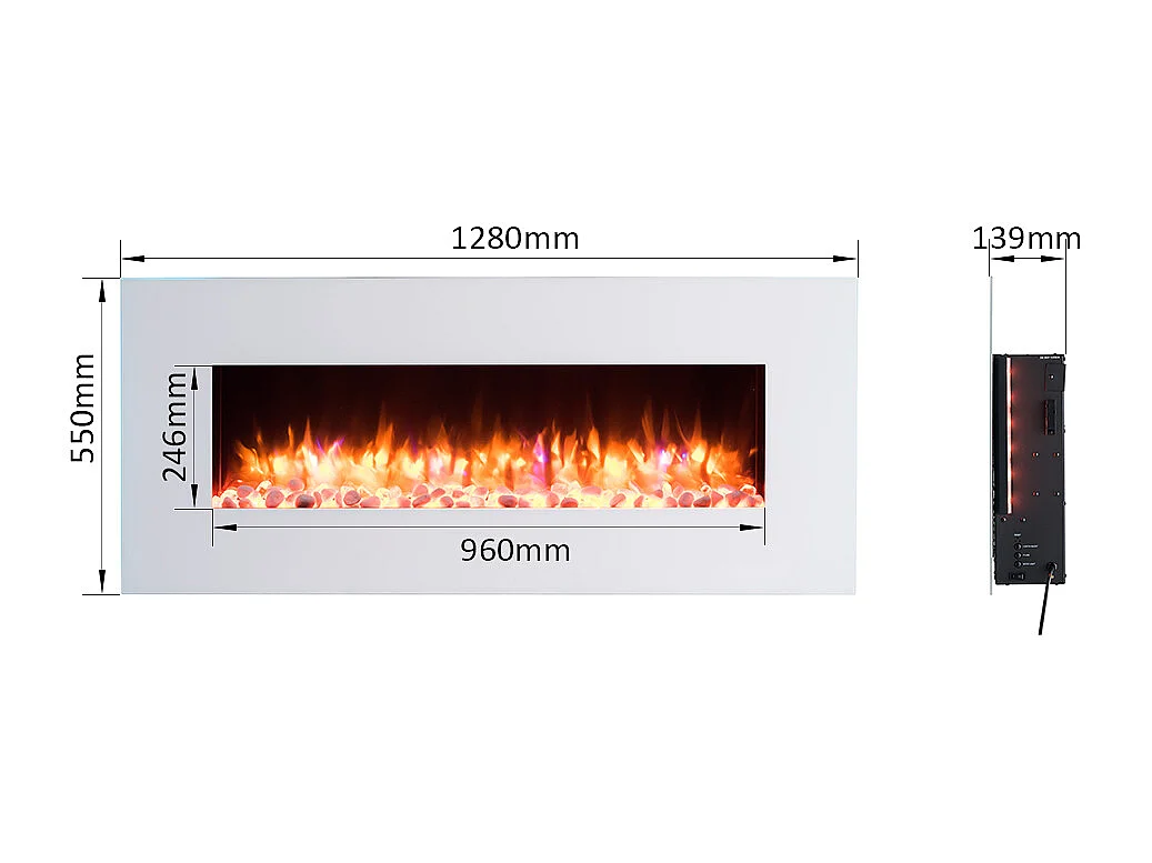 Cheminée électrique BALDERIA Yoash - Cheminée murale, chauffage 2000 W - Blanc