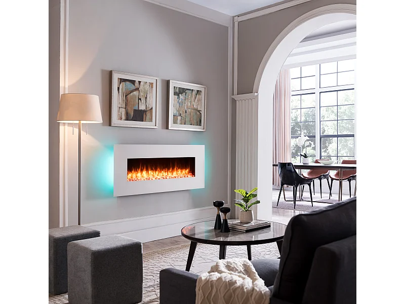 Cheminée électrique BALDERIA Yoash - Cheminée murale, chauffage 2000 W - Blanc