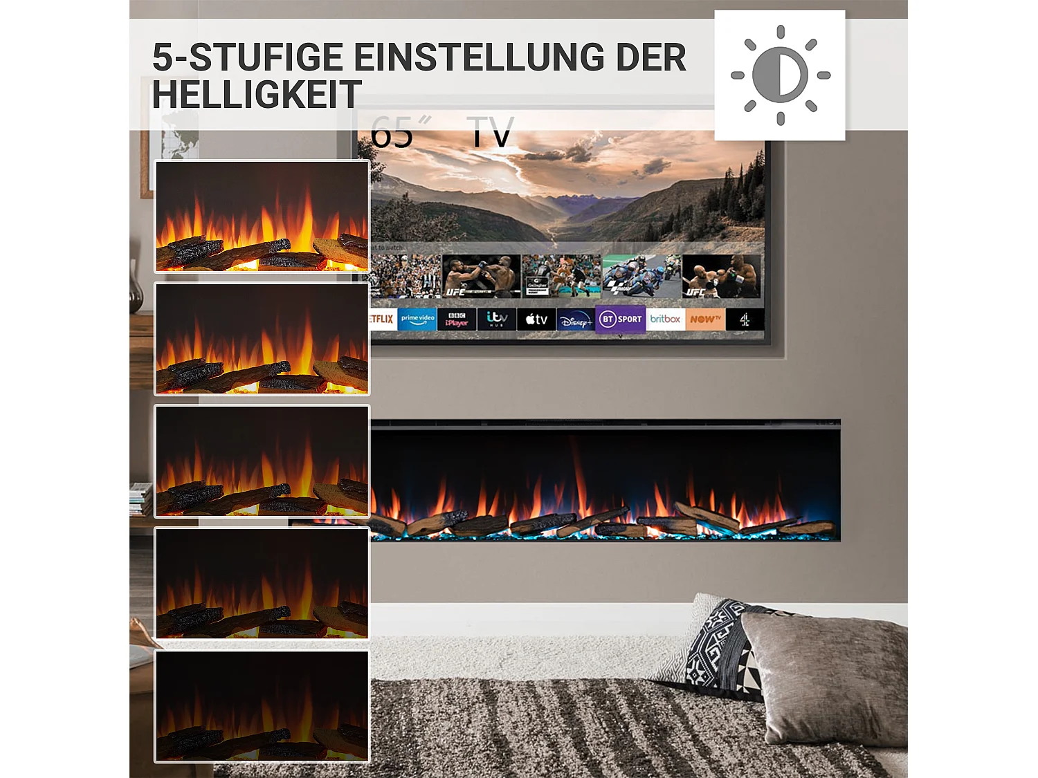 Cheminée électrique BALDERIA Athena smart 72 - Cheminée encastrable - Noir