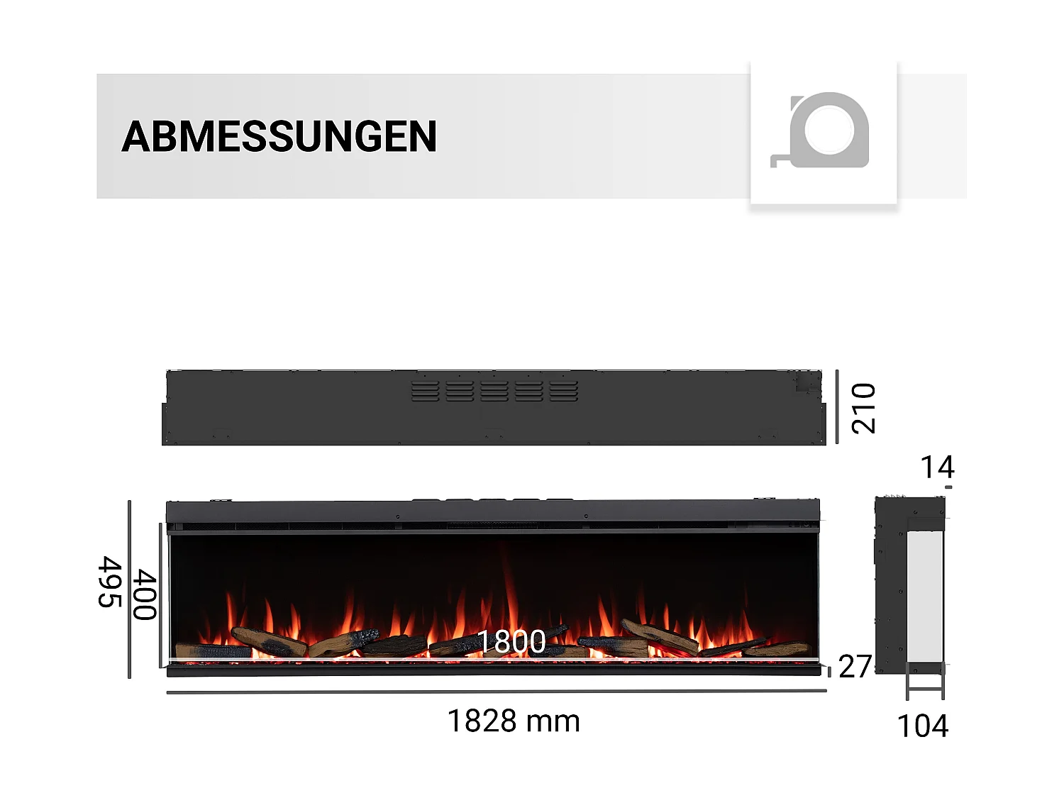 Cheminée électrique BALDERIA Athena smart 72 - Cheminée encastrable - Noir