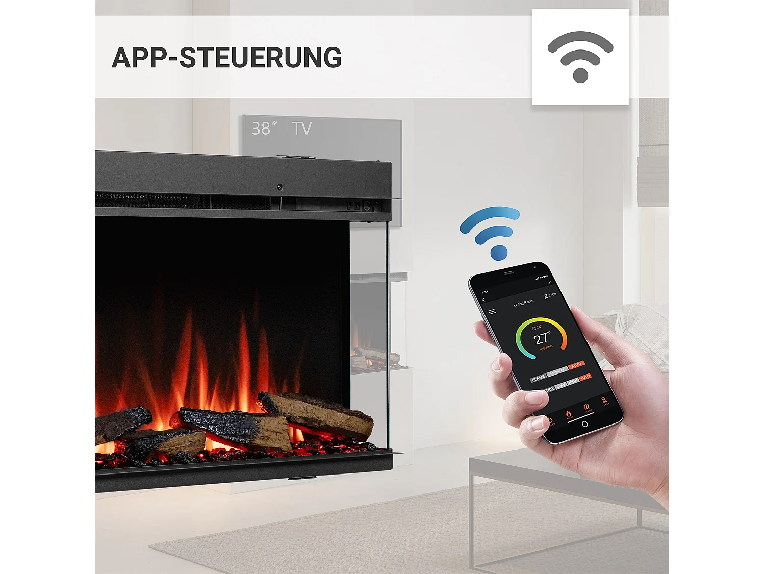 Cheminée électrique BALDERIA Athena smart 72 - Cheminée encastrable - Noir