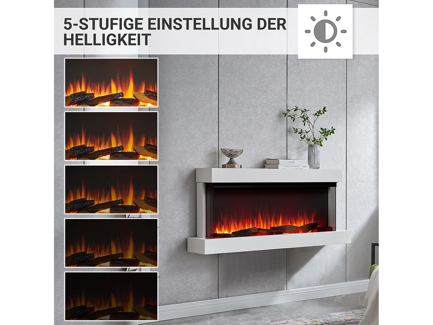 Cheminée électrique BALDERIA Achilles (L) - Cheminée murale avec chauffage - Blanc