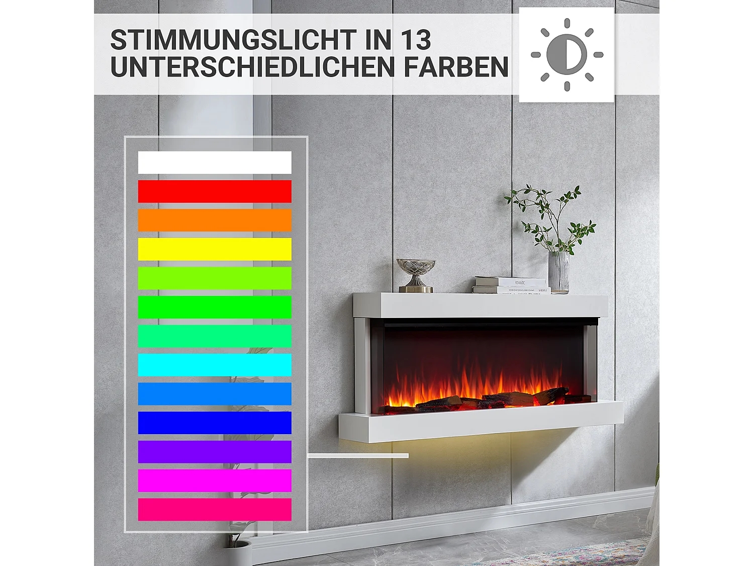 Cheminée électrique BALDERIA Achilles (L) - Cheminée murale avec chauffage - Blanc