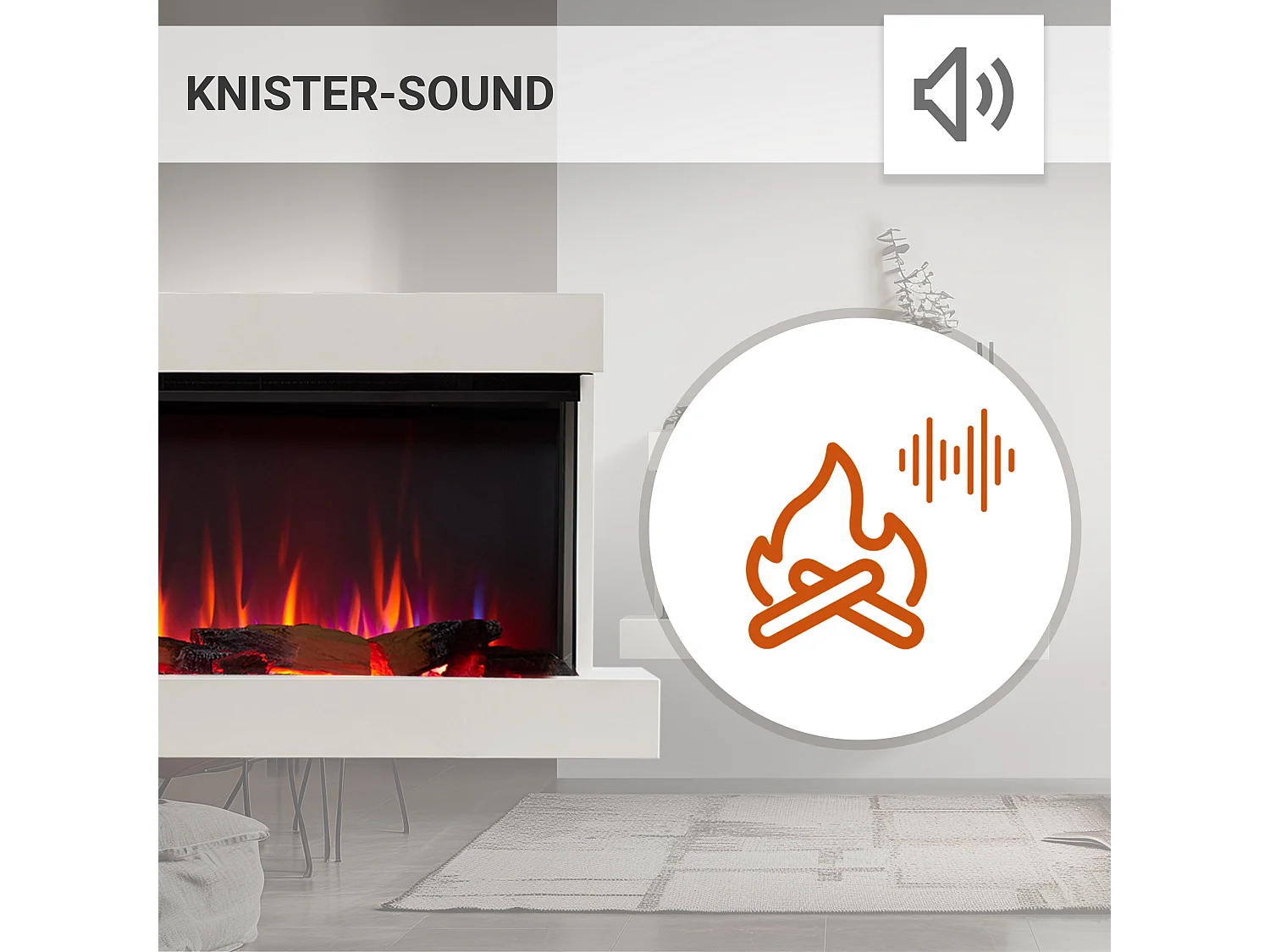 Cheminée électrique BALDERIA Achilles (L) - Cheminée murale avec chauffage - Blanc