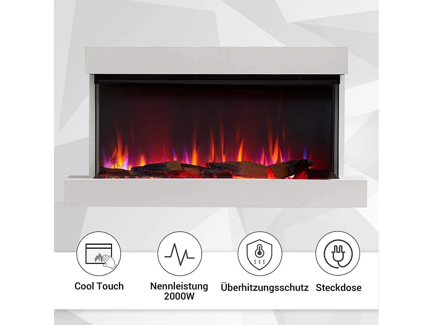 Cheminée électrique BALDERIA Achilles (L) - Cheminée murale avec chauffage - Blanc