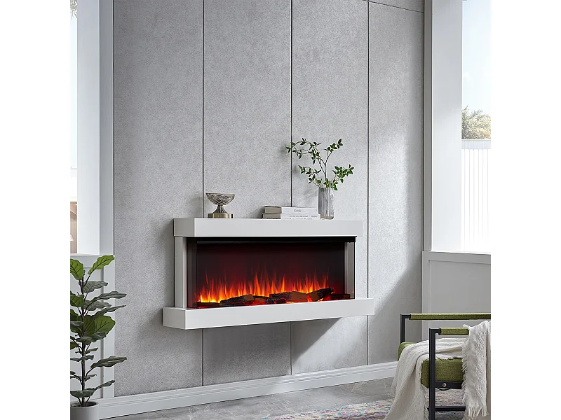 Cheminée électrique BALDERIA Achilles (L) - Cheminée murale avec chauffage - Blanc