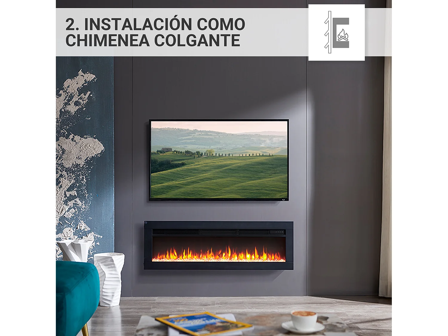 Cheminée électrique BALDERIA Agnes 40 - Cheminée sur pied, murale ou encastrable - Noir