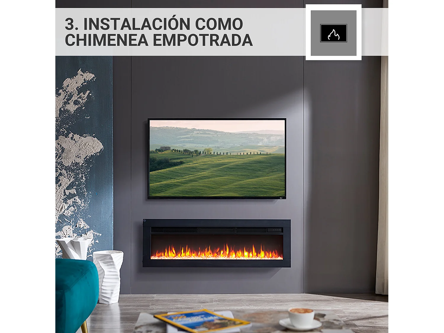 Cheminée électrique BALDERIA Agnes 40 - Cheminée sur pied, murale ou encastrable - Noir