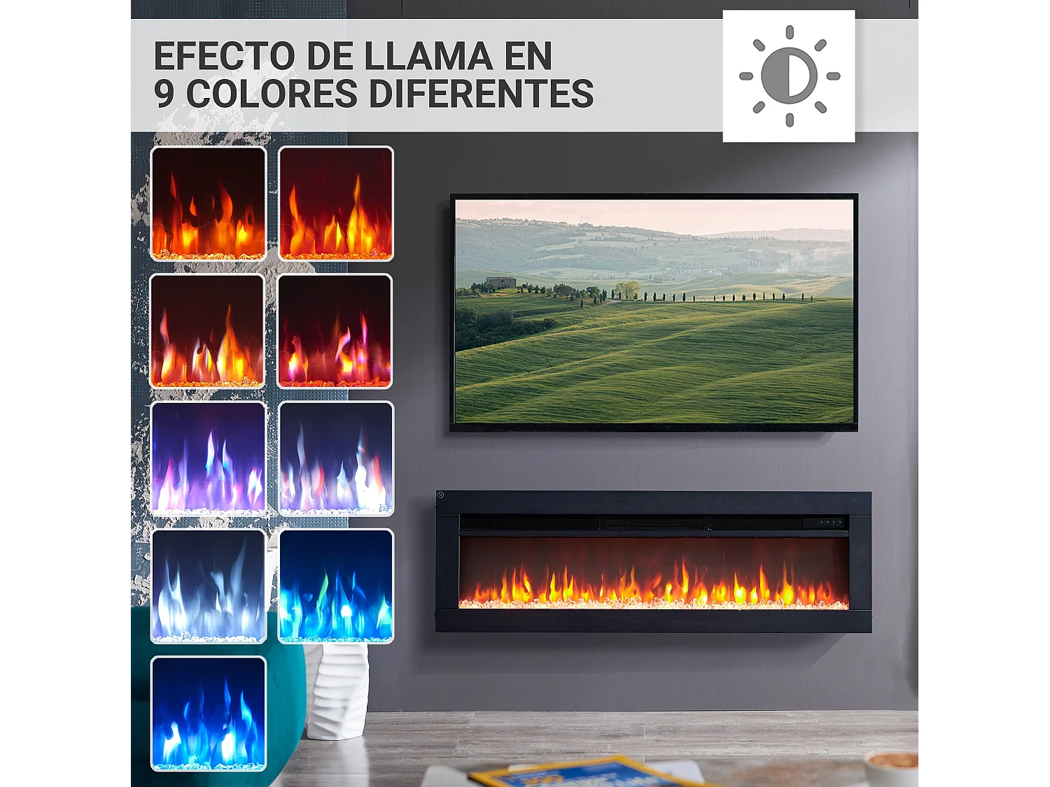 Cheminée électrique BALDERIA Agnes 40 - Cheminée sur pied, murale ou encastrable - Noir