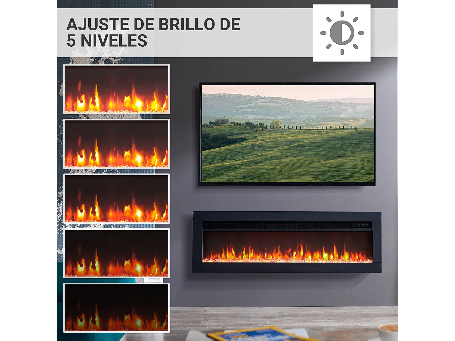 Cheminée électrique BALDERIA Agnes 40 - Cheminée sur pied, murale ou encastrable - Noir