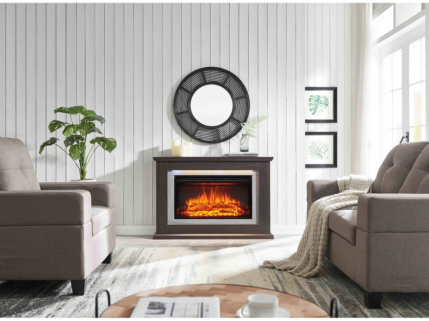 Cheminée électrique BALDERIA Xenia - Cheminée sur pied, chauffage 2000 W - Chêne foncé