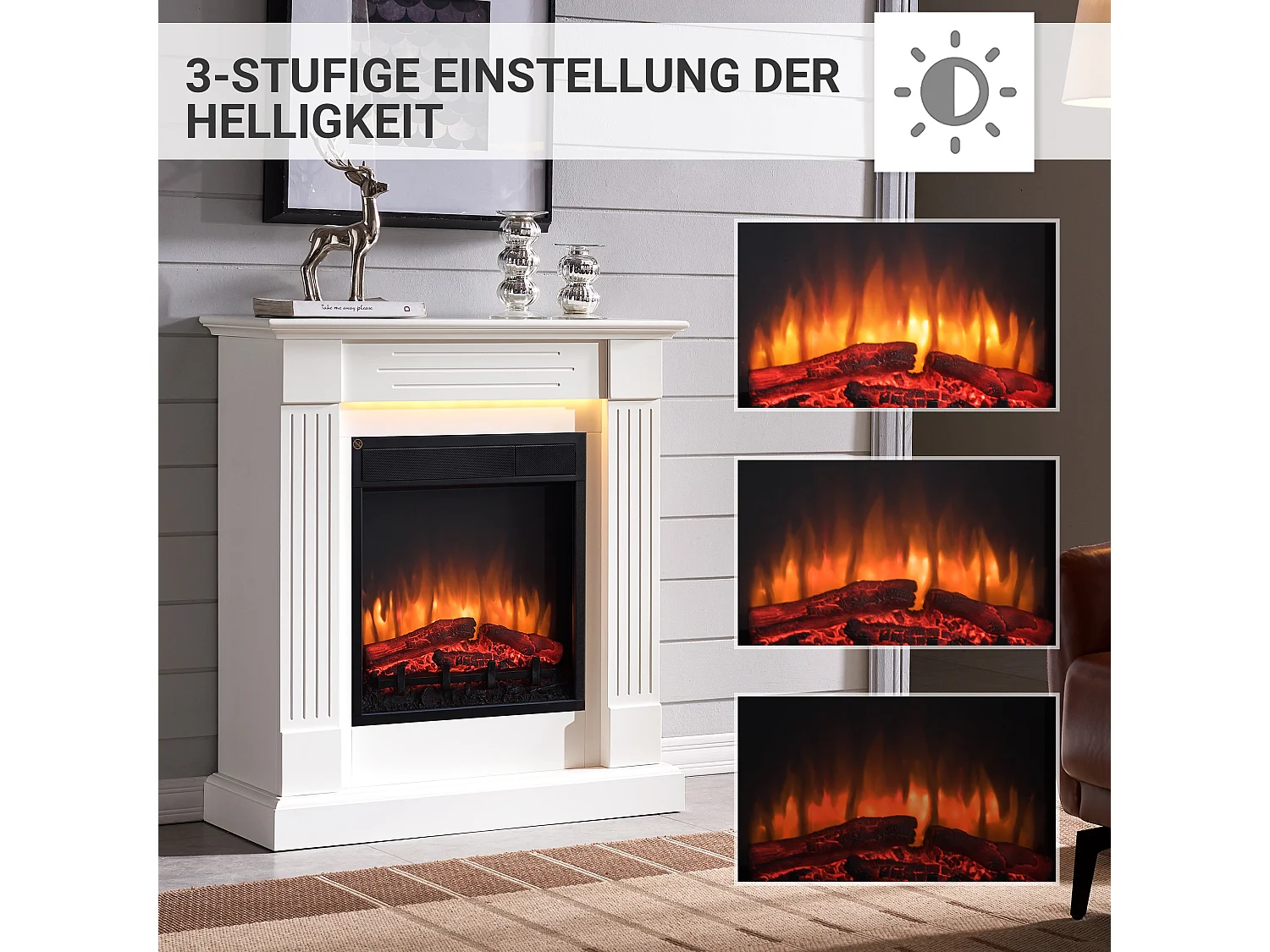 Cheminée électrique BALDERIA Ladina - Cheminée sur pied - Blanc