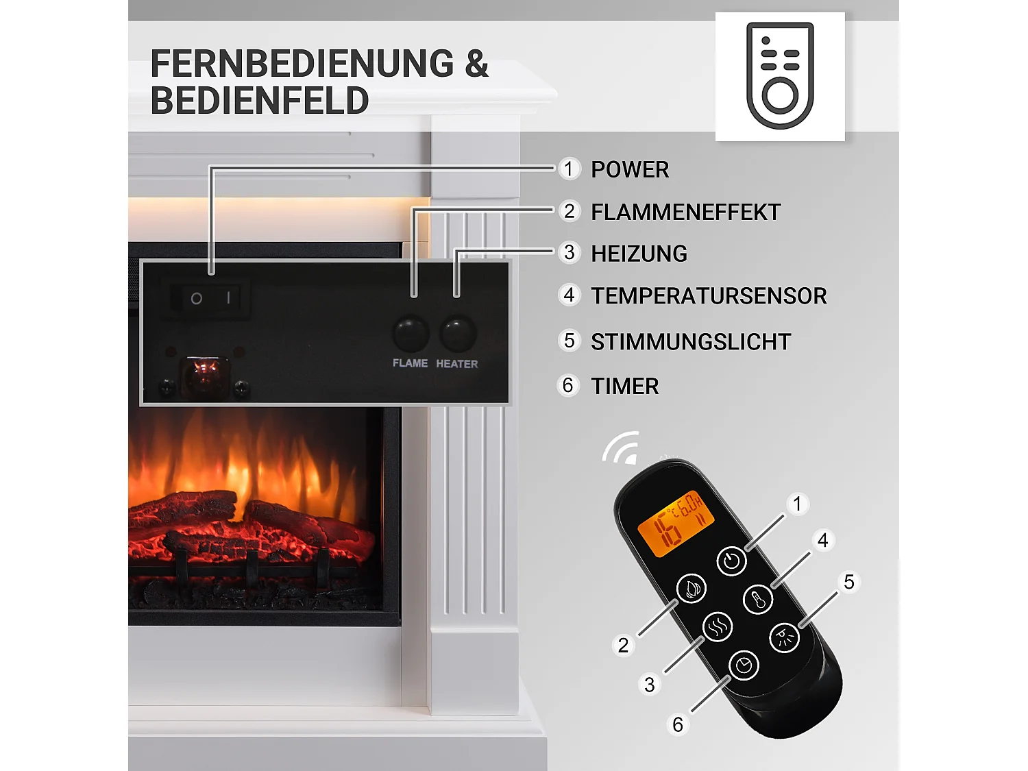 Cheminée électrique BALDERIA Ladina - Cheminée sur pied - Blanc