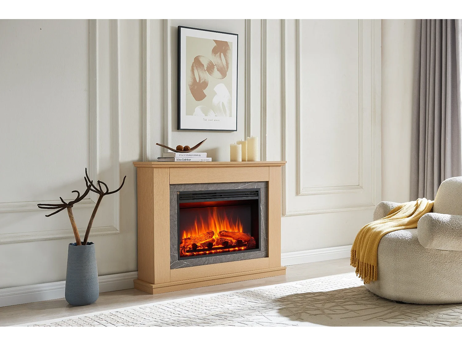 Cheminée électrique BALDERIA Alexios - Cheminée sur pied avec chauffage - Chêne clair