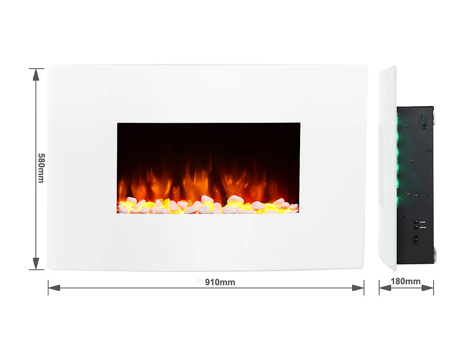 Cheminée électrique BALDERIA Enjo - Cheminée murale, chauffage 2000 W - Blanc