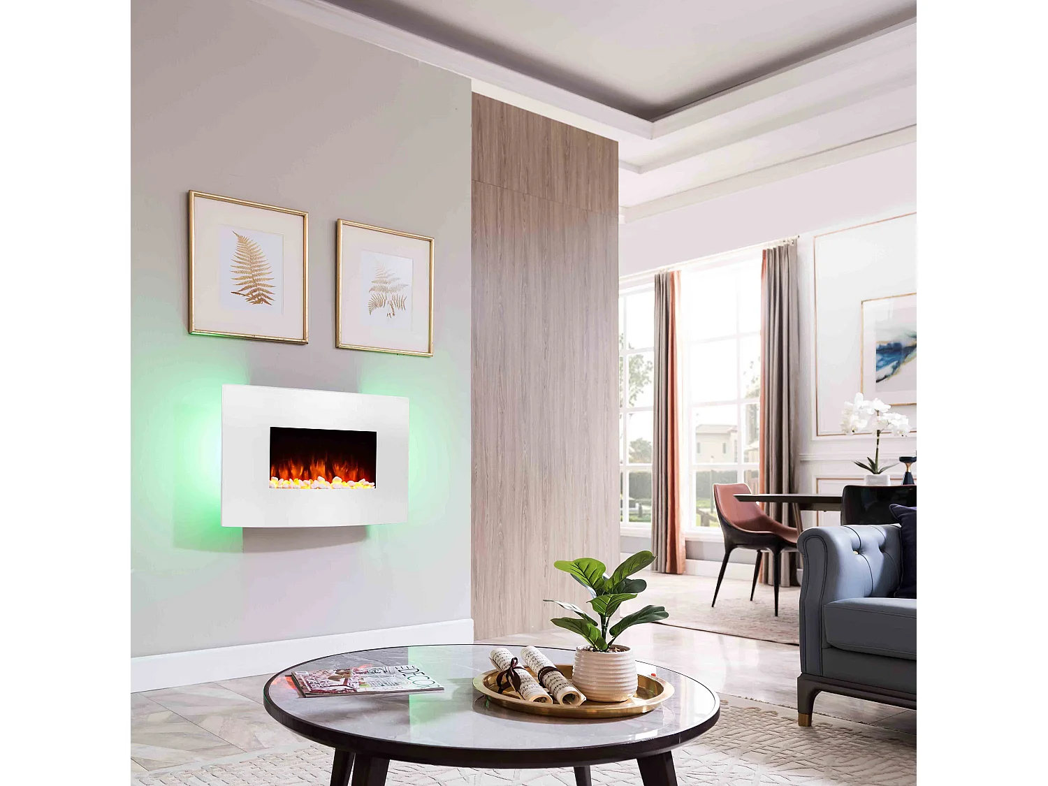 Cheminée électrique BALDERIA Enjo - Cheminée murale, chauffage 2000 W - Blanc