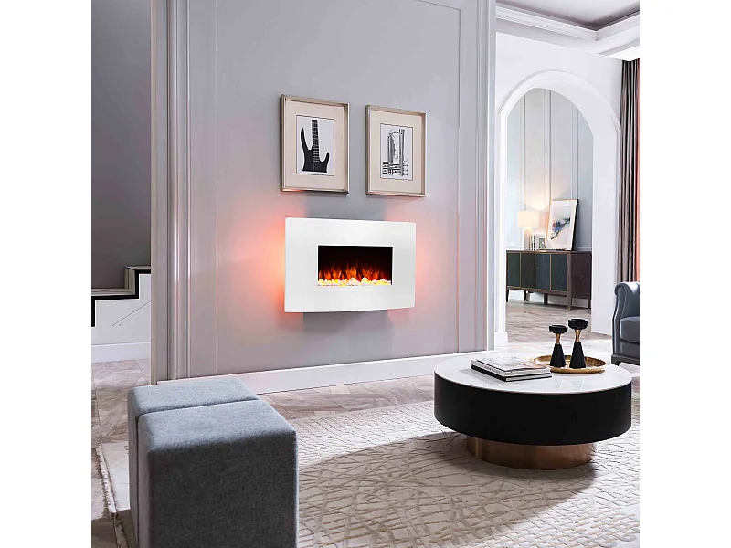 Cheminée électrique BALDERIA Enjo - Cheminée murale, chauffage 2000 W - Blanc