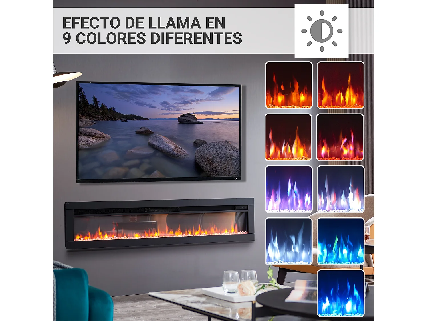 Cheminée électrique BALDERIA Agnes 60 - Cheminée murale ou encastrable - Noir