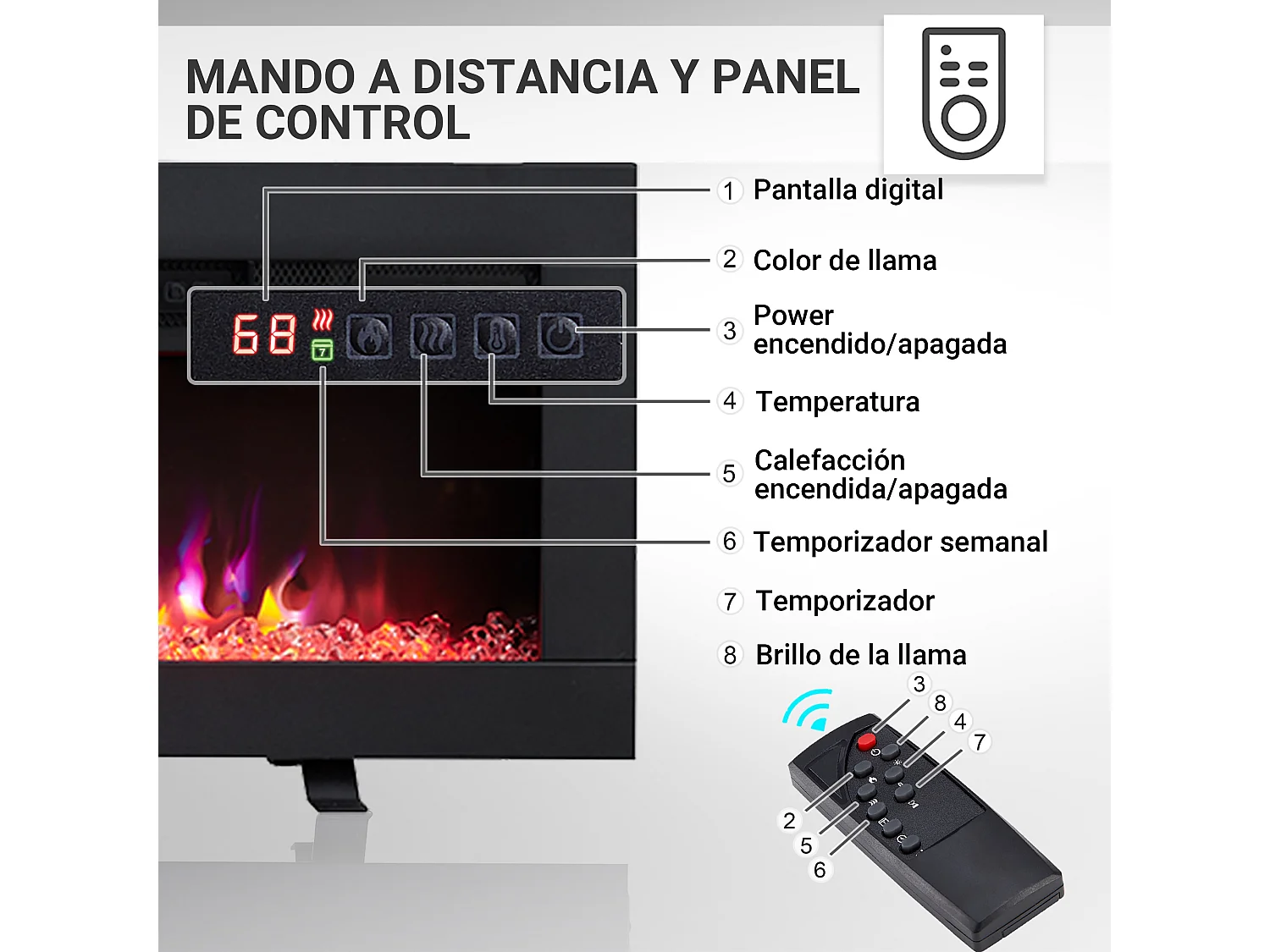 Cheminée électrique BALDERIA Agnes 60 - Cheminée murale ou encastrable - Noir