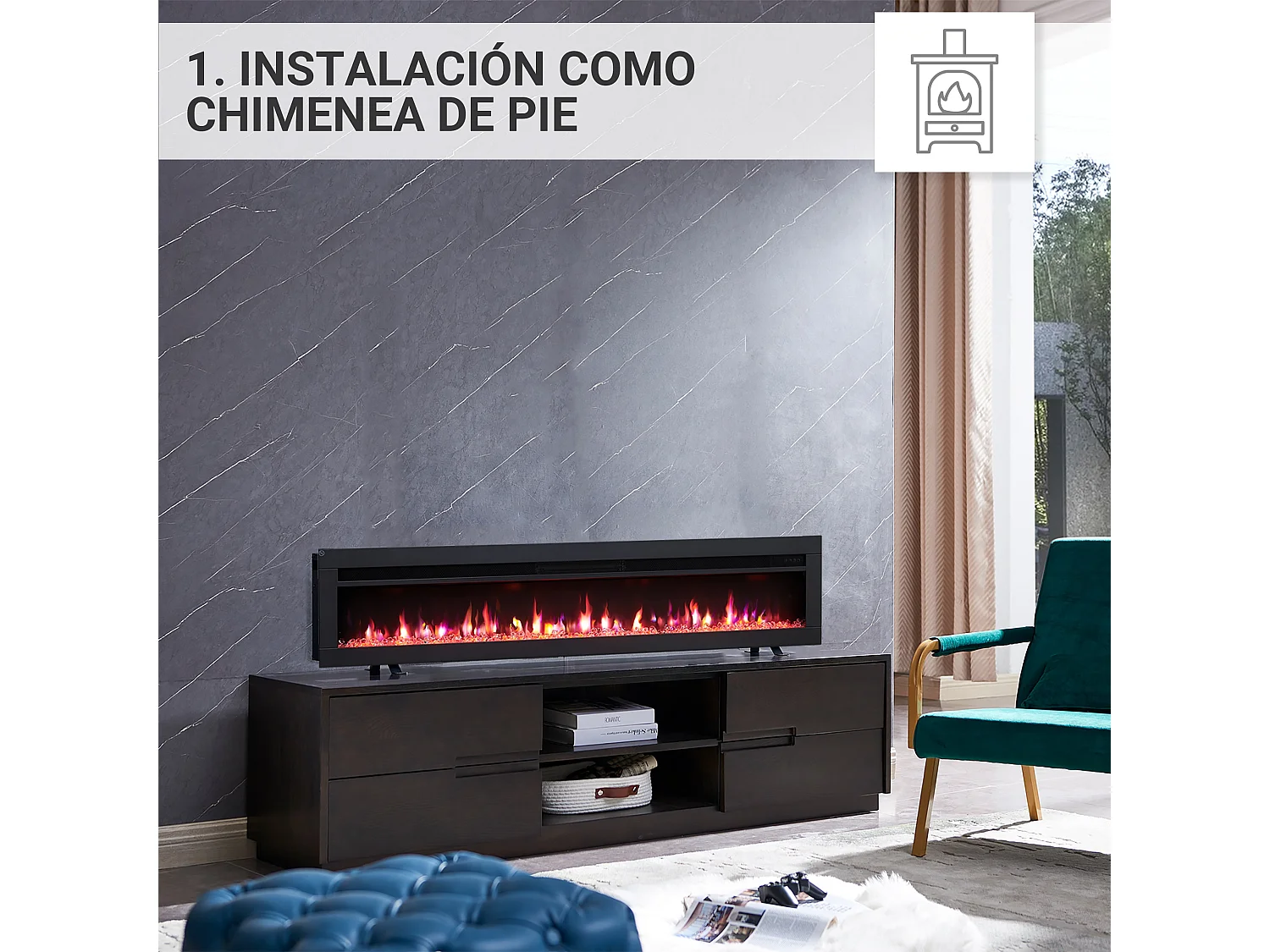 Cheminée électrique BALDERIA Agnes 60 - Cheminée murale ou encastrable - Noir