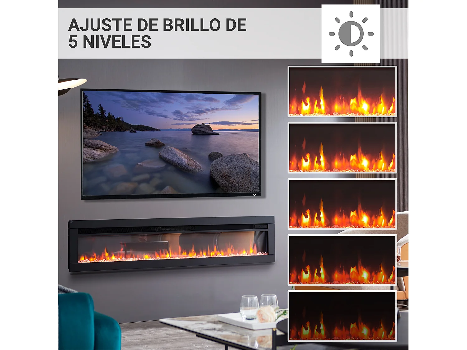 Cheminée électrique BALDERIA Agnes 60 - Cheminée murale ou encastrable - Noir