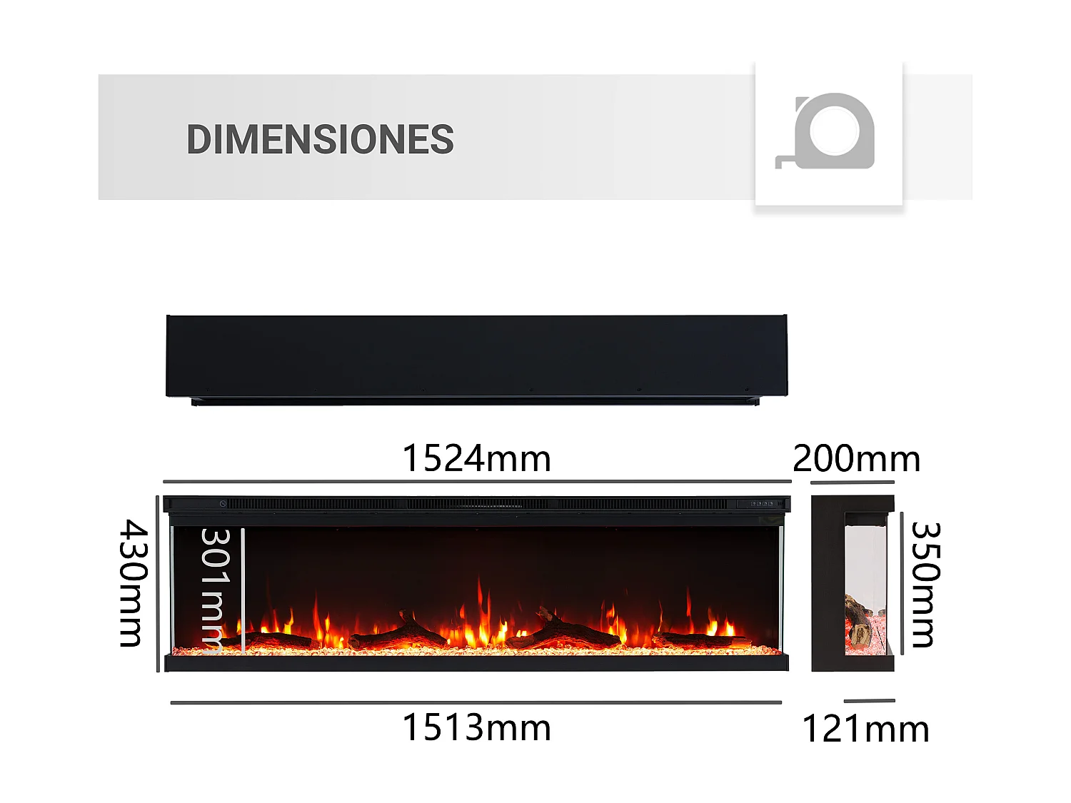 Cheminée électrique BALDERIA pure Orson 60 - Cheminée murale/encastrable - Noir