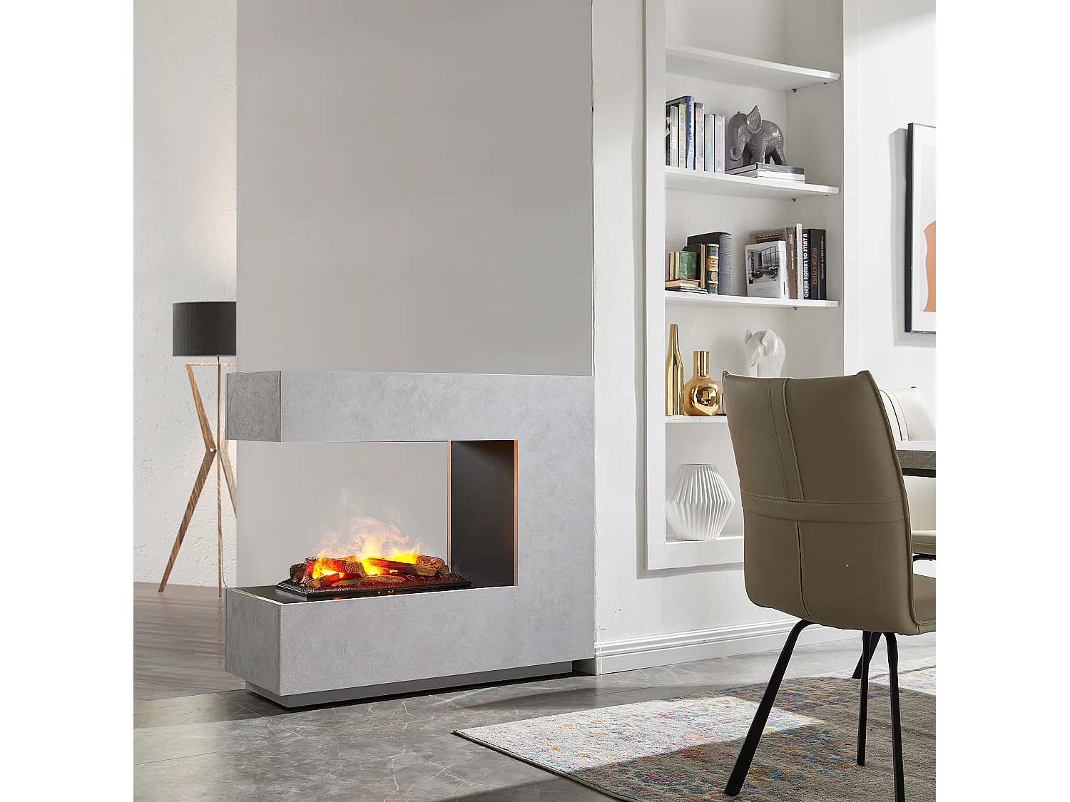 Cheminée électrique BALDERIA Cassiopeia - Cheminée électrique avec effet de flammes à 360 degrés - Aspect béton