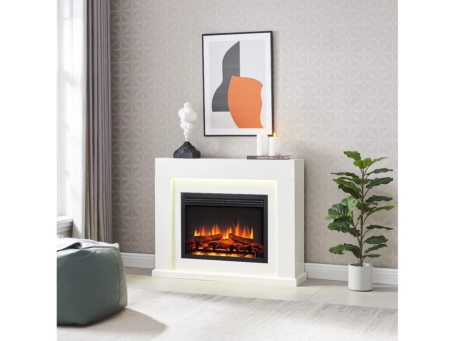 Cheminée électrique BALDERIA Elektra ñEffet flammes 3D, éclairage LED, puissance de chauffage 1ñ2 kW, télécommande - Blanc