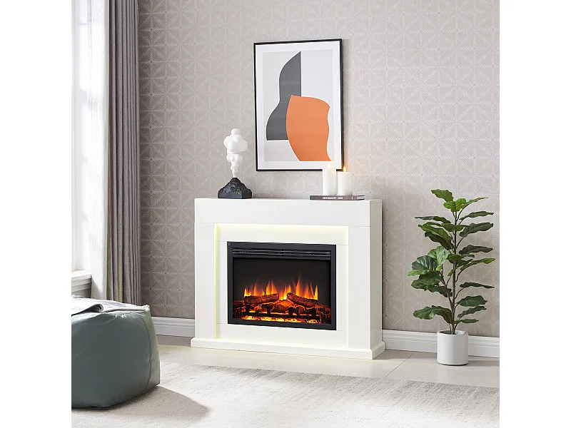 Cheminée électrique BALDERIA Elektra ñEffet flammes 3D, éclairage LED, puissance de chauffage 1ñ2 kW, télécommande - Blanc