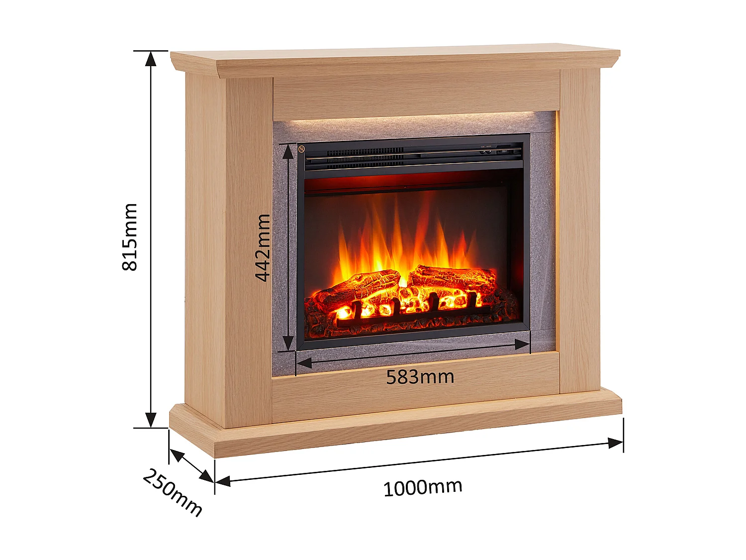 Cheminée électrique BALDERIA Charon - Cheminée sur pied, 2000 W -  Chêne clair