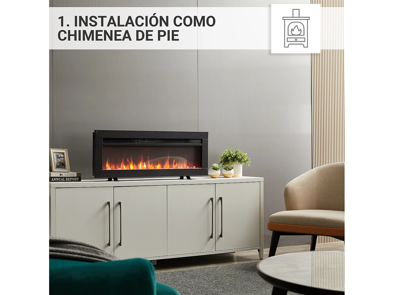 Cheminée électrique BALDERIA Agnes 36 - Cheminée sur pied, murale ou encastrable - Noir