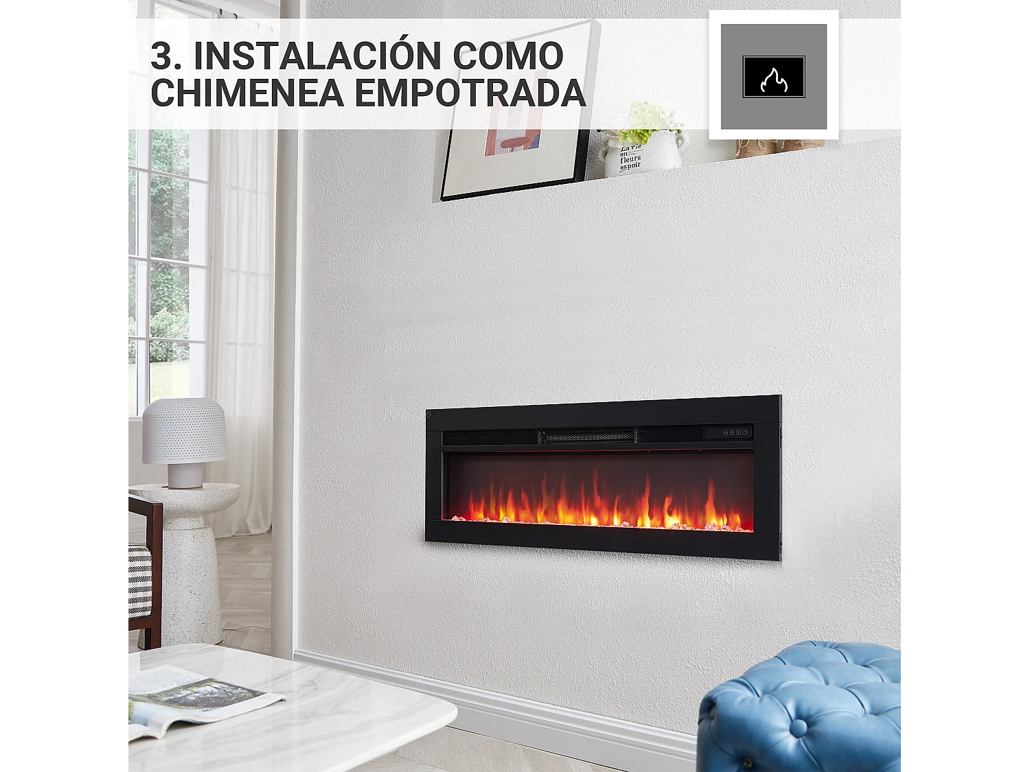 Cheminée électrique BALDERIA Agnes 36 - Cheminée sur pied, murale ou encastrable - Noir