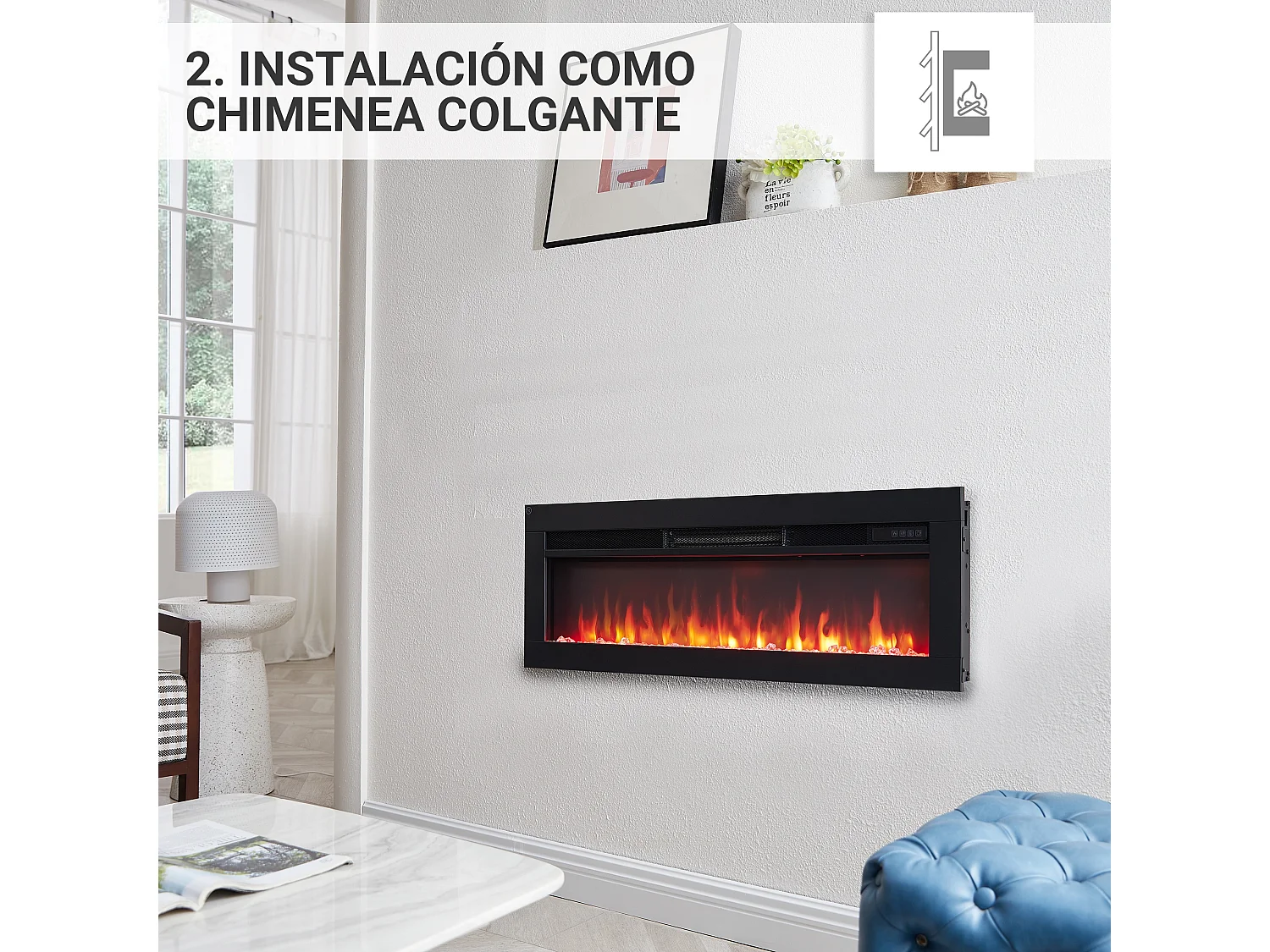 Cheminée électrique BALDERIA Agnes 36 - Cheminée sur pied, murale ou encastrable - Noir