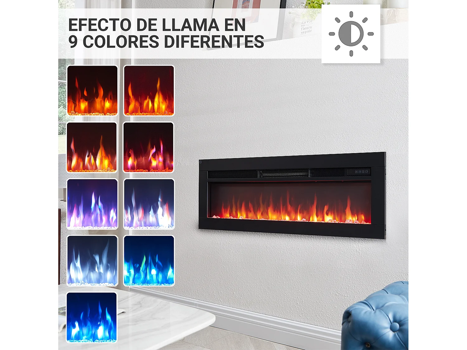 Cheminée électrique BALDERIA Agnes 36 - Cheminée sur pied, murale ou encastrable - Noir