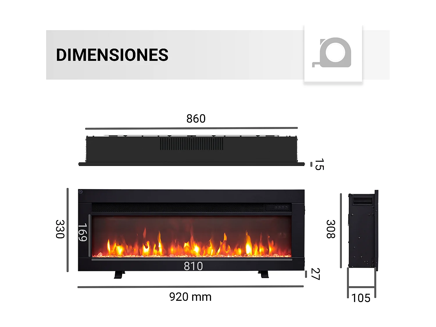 Cheminée électrique BALDERIA Agnes 36 - Cheminée sur pied, murale ou encastrable - Noir