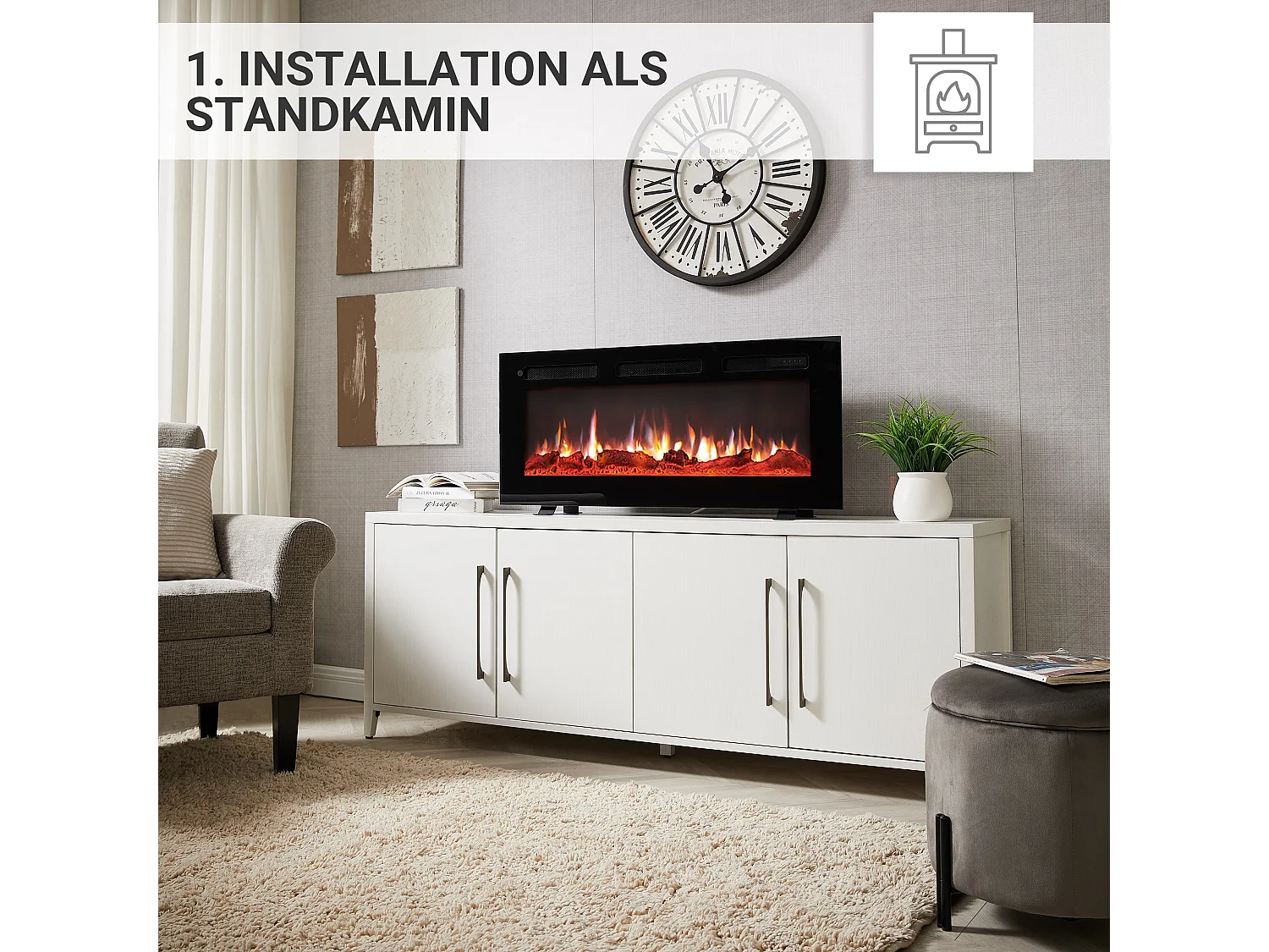 Cheminée électrique BALDERIA Leif 40 - 3 en 1 - noir