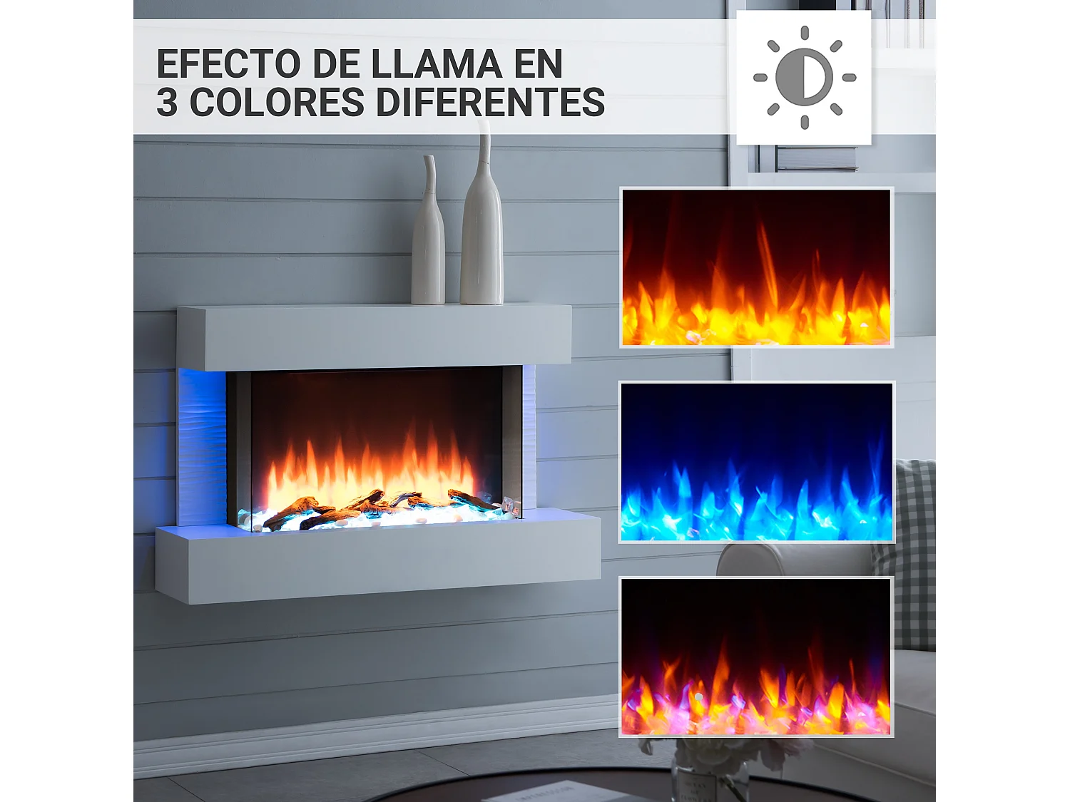 Lareira elétrica BALDERIA Aidan, lareira elétrica de parede, 2000 W - Branca