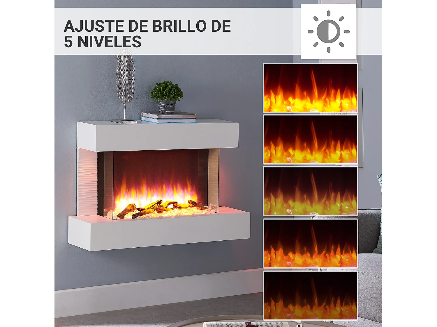 Lareira elétrica BALDERIA Aidan, lareira elétrica de parede, 2000 W - Branca