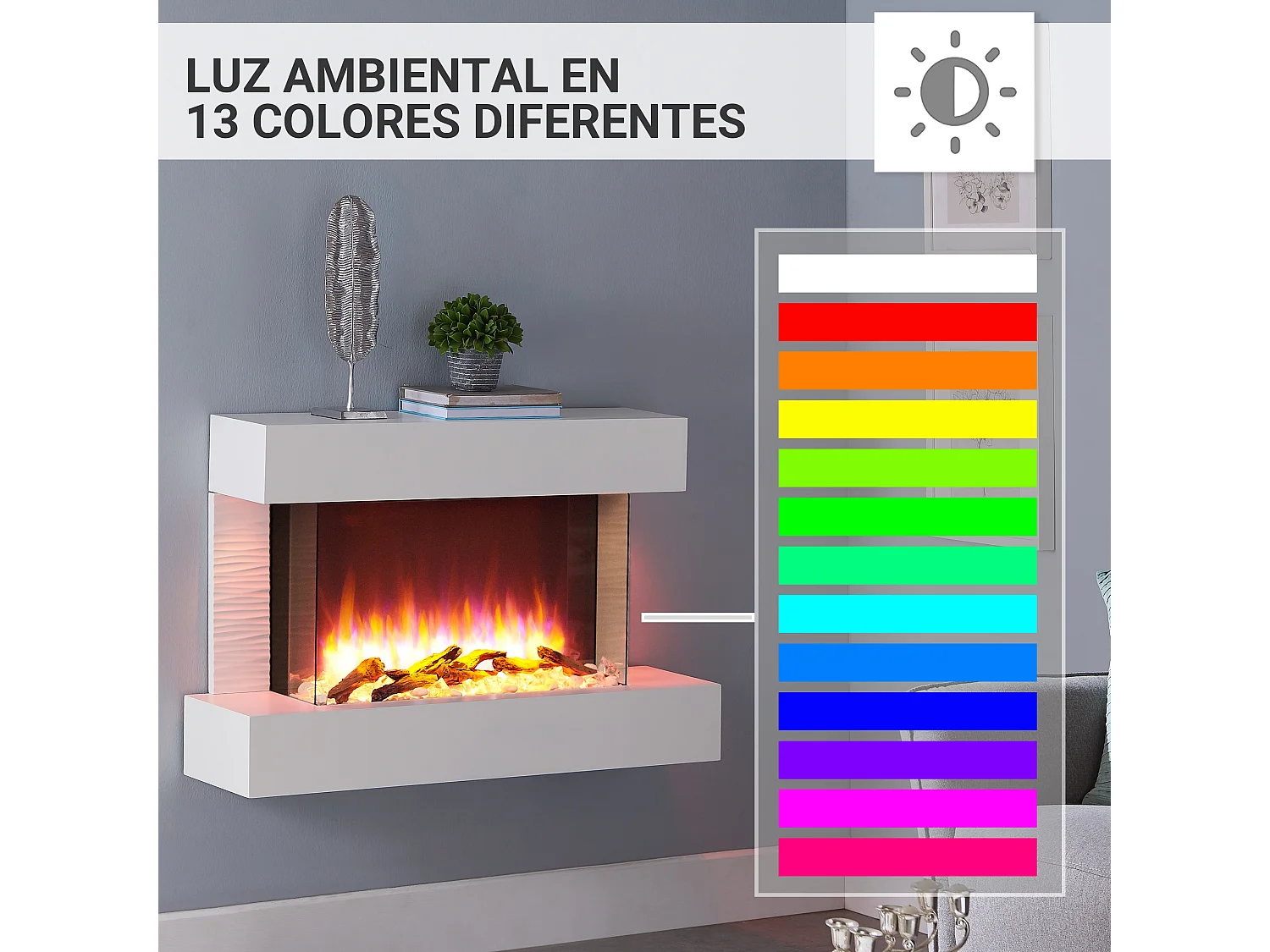 Lareira elétrica BALDERIA Aidan, lareira elétrica de parede, 2000 W - Branca