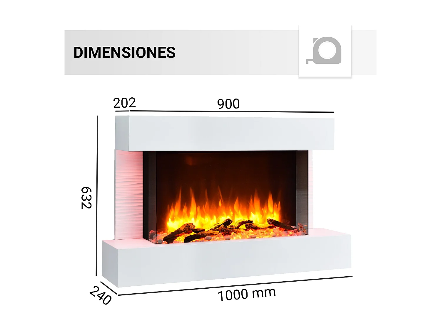 Lareira elétrica BALDERIA Aidan, lareira elétrica de parede, 2000 W - Branca