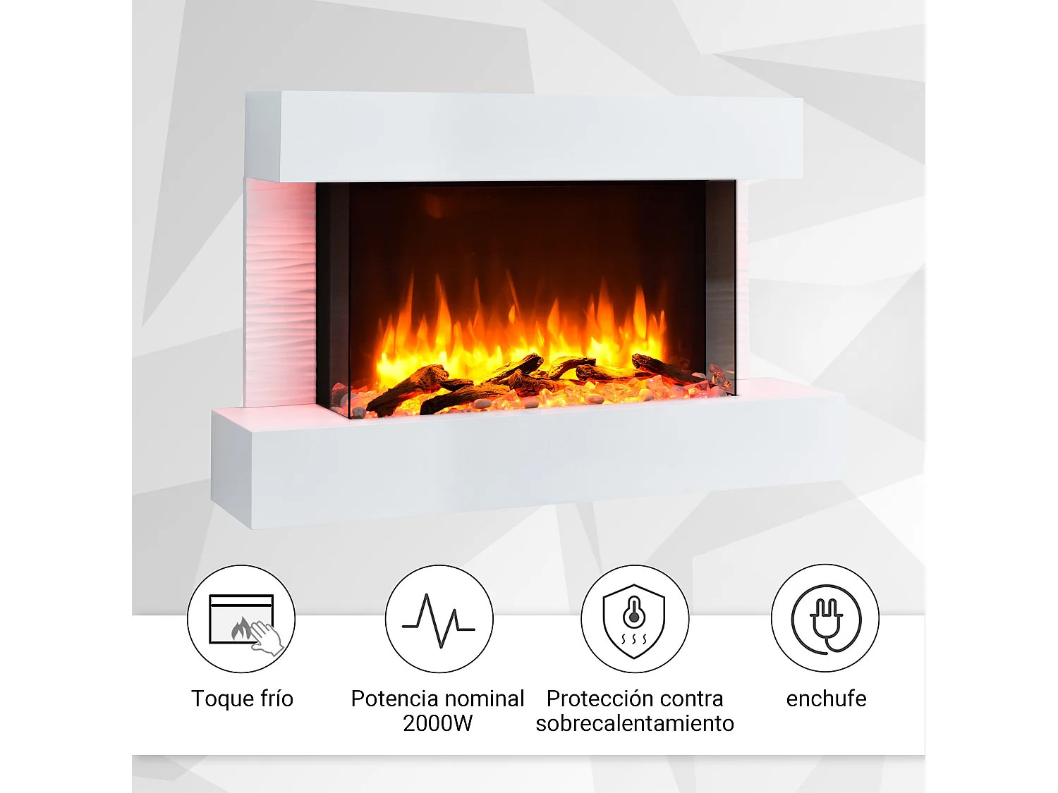 Lareira elétrica BALDERIA Aidan, lareira elétrica de parede, 2000 W - Branca