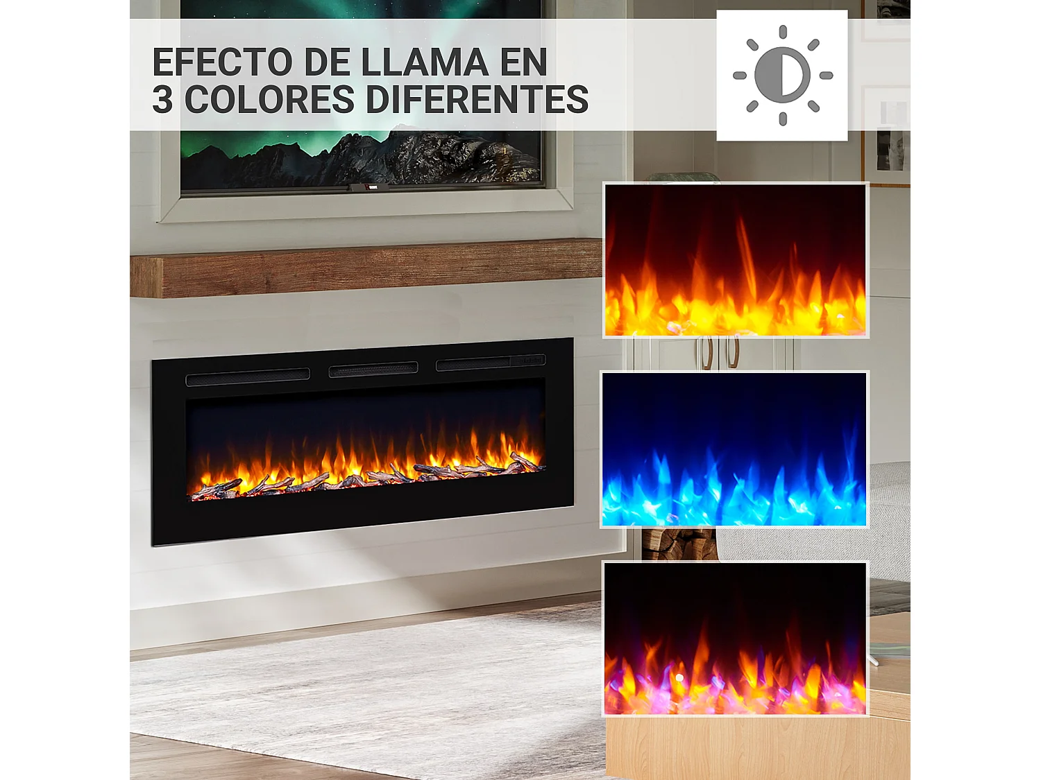 Cheminée électrique BALDERIA Fiamma 60 - Cheminée encastrable, chauffage 2000 W - Noir