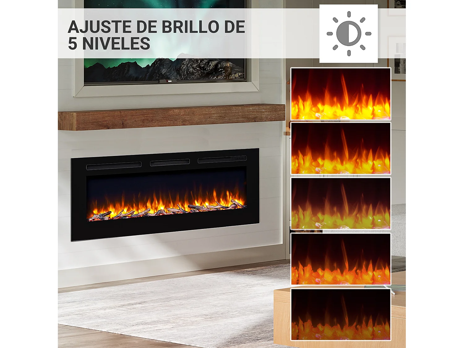 Cheminée électrique BALDERIA Fiamma 60 - Cheminée encastrable, chauffage 2000 W - Noir