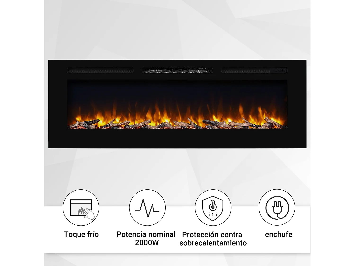 Cheminée électrique BALDERIA Fiamma 60 - Cheminée encastrable, chauffage 2000 W - Noir