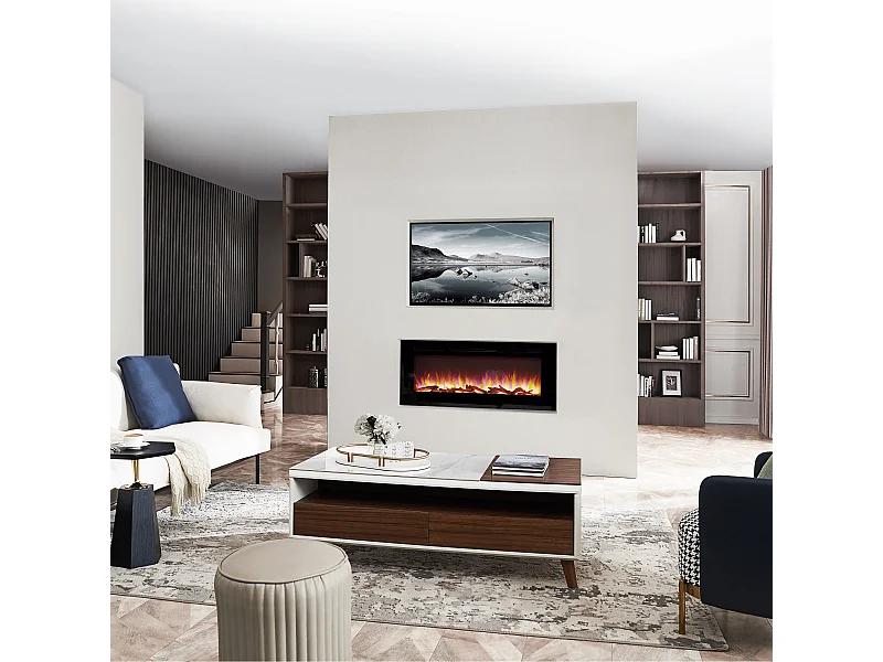 Cheminée électrique BALDERIA Fiamma 60 - Cheminée encastrable, chauffage 2000 W - Noir