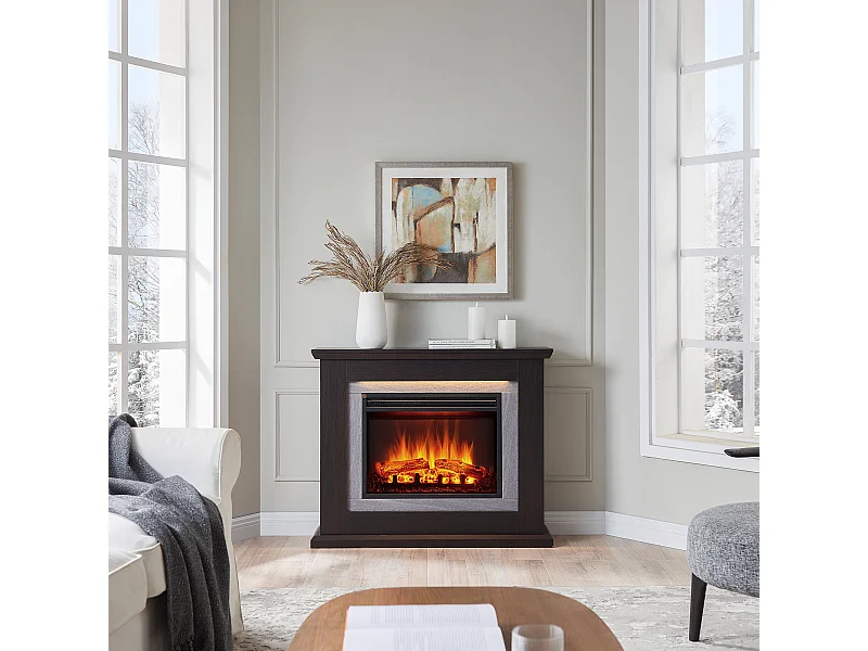 Cheminée électrique BALDERIA Charon - Cheminée sur pied avec chauffage - Chêne foncé