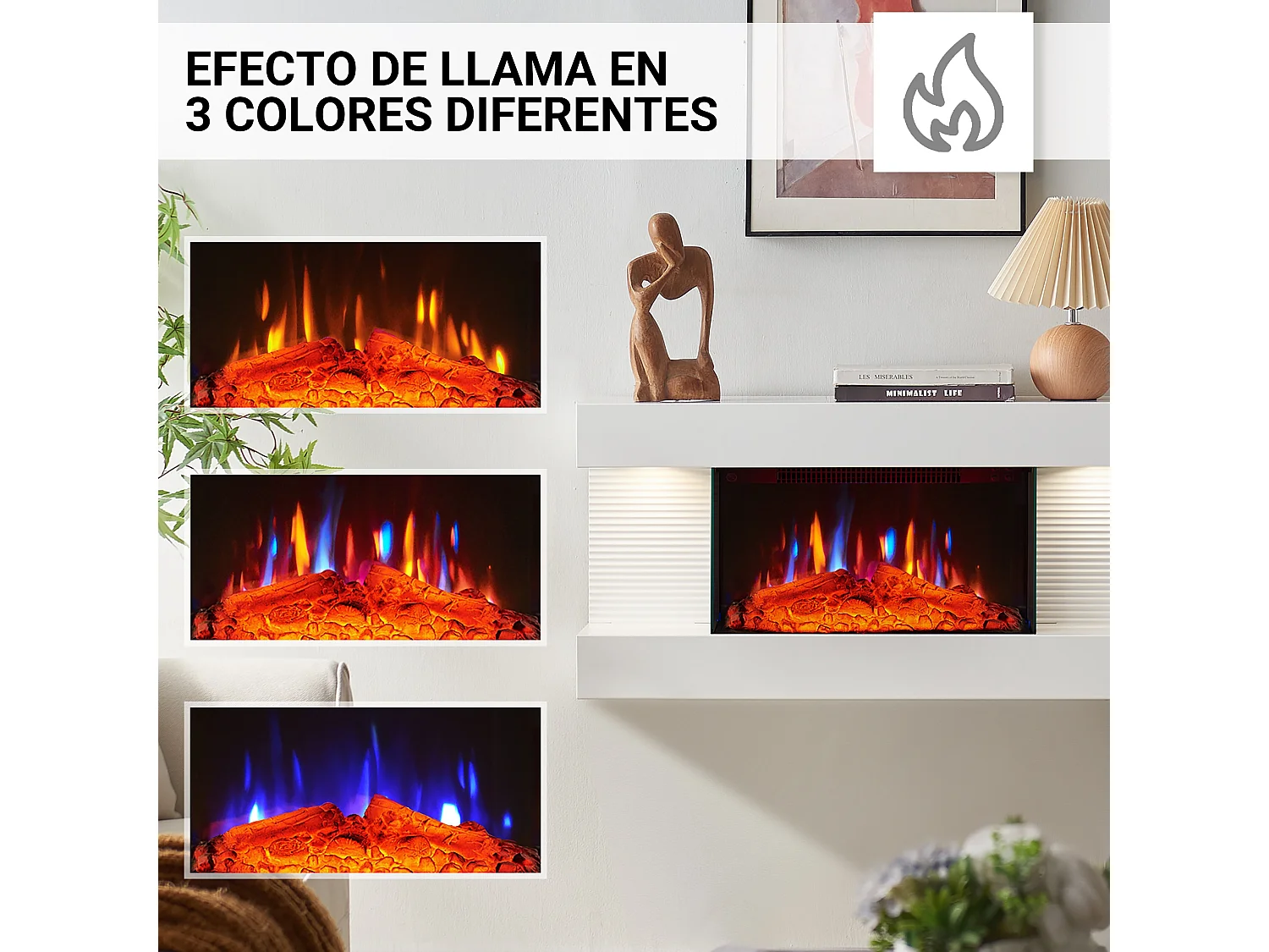 Cheminée électrique BALDERIA Ida ñ Cheminée murale - Blanc