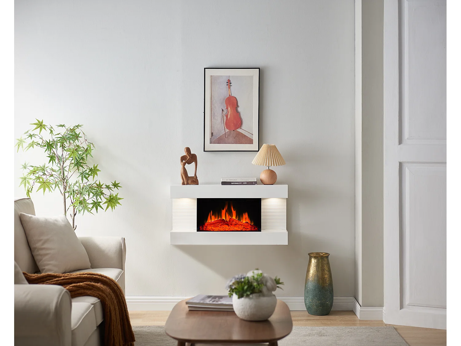 Cheminée électrique BALDERIA Ida ñ Cheminée murale - Blanc
